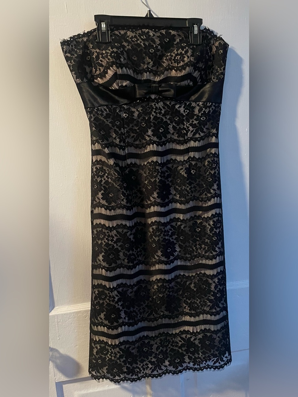 Strapless Black Lace Delaru Dress with Satin Bow
